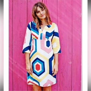 Boden Linen Summer Breathable Geometric Flowy Colorful Abstract Vacation Dress